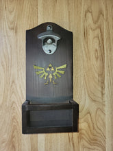 Load image into Gallery viewer, Legend of Zelda Inspired Wall mounted bottle opener with cap catcher