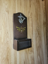 Load image into Gallery viewer, Legend of Zelda Inspired Wall mounted bottle opener with cap catcher