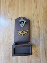 Load image into Gallery viewer, Legend of Zelda Inspired Wall mounted bottle opener with cap catcher