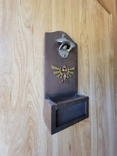 Load image into Gallery viewer, Legend of Zelda Inspired Wall mounted bottle opener with cap catcher