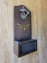 Load image into Gallery viewer, Legend of Zelda Inspired Wall mounted bottle opener with cap catcher