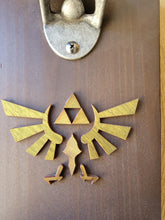 Load image into Gallery viewer, Legend of Zelda Inspired Wall mounted bottle opener with cap catcher