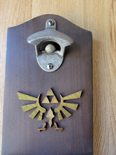 Load image into Gallery viewer, Legend of Zelda Inspired Wall mounted bottle opener with cap catcher